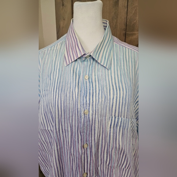 ST. CROIX Striped Linen/cotton pastel short sleeve button up shirt. Size XXL - Picture 3 of 9